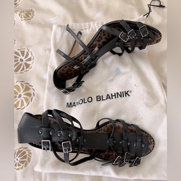 Black Manolo Blanik high heel sandals. Size 37.5